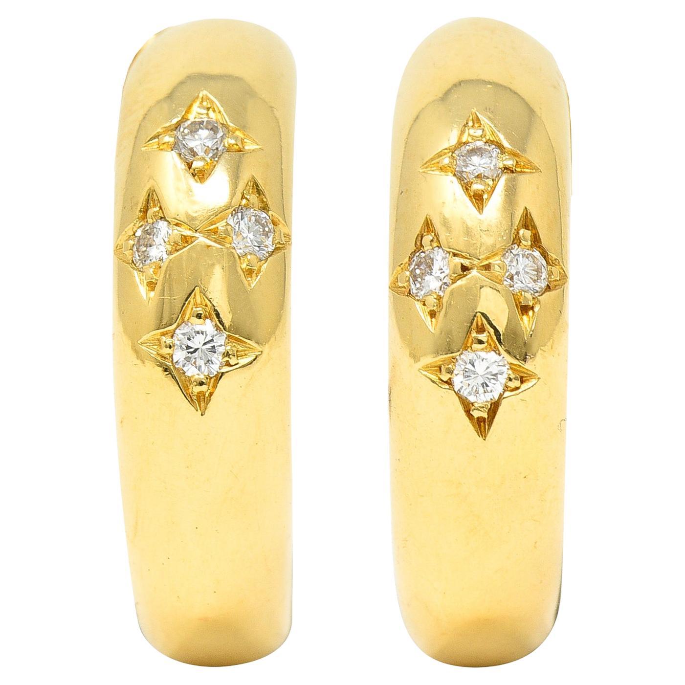Chaumet Paris Vintage Diamond 18 Karat Yellow Gold Huggie Ear-Clip Earrings
