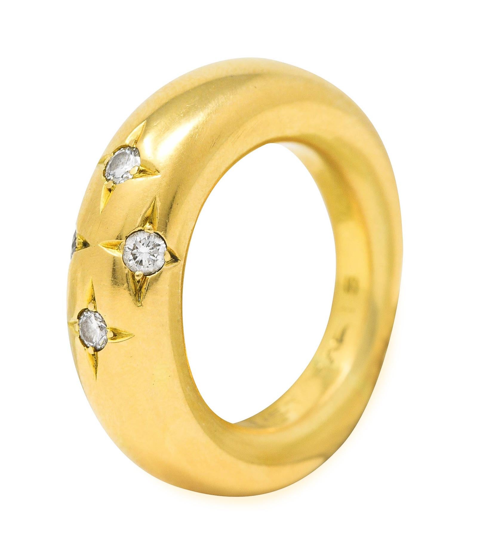 Chaumet Paris Vintage Diamond 18 Karat Yellow Gold Starburst Puffy Band Ring 2