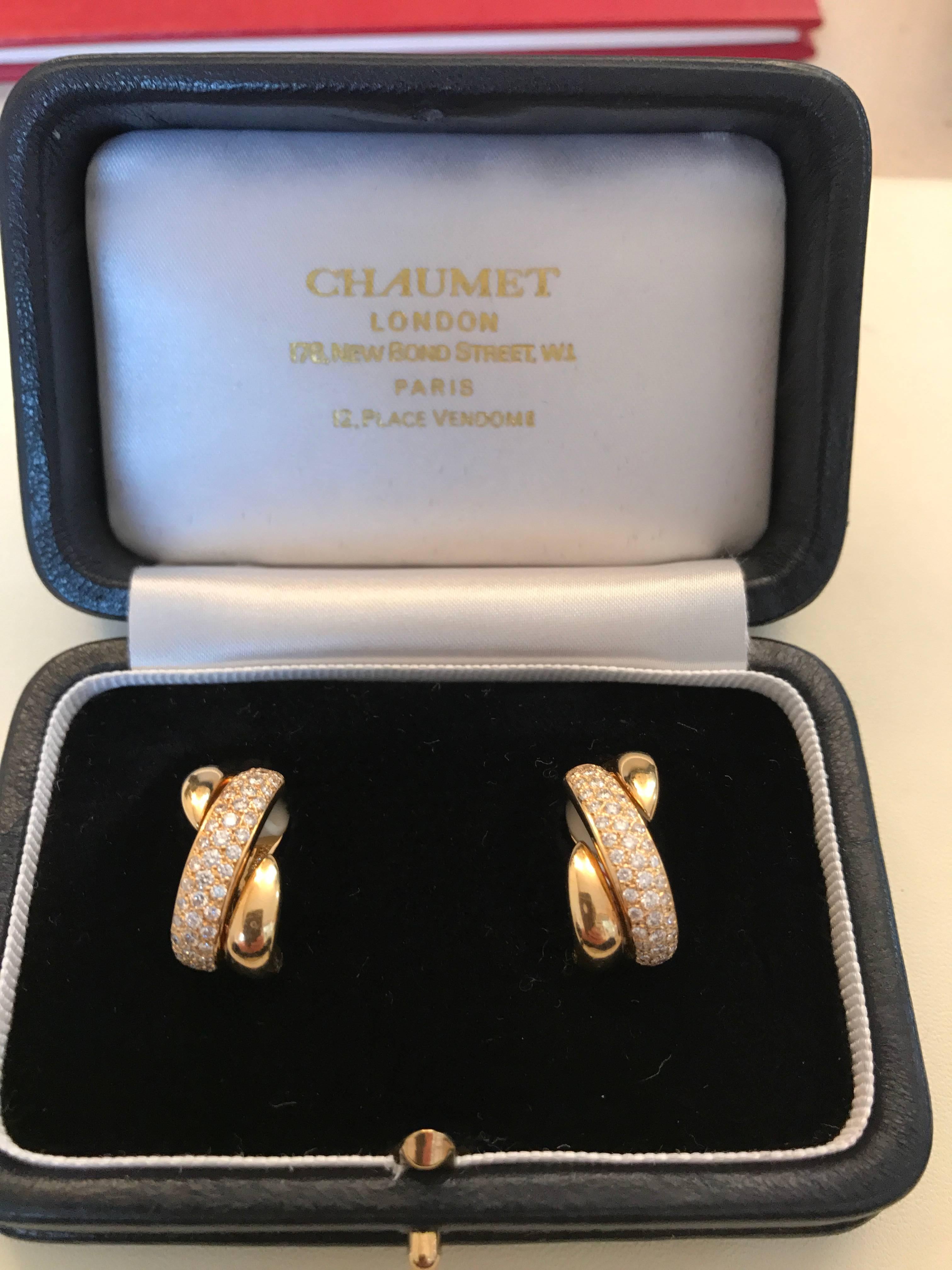 Women's Chaumet Pave Set Diamond 18K Yellow Gold Clip on Earrings 