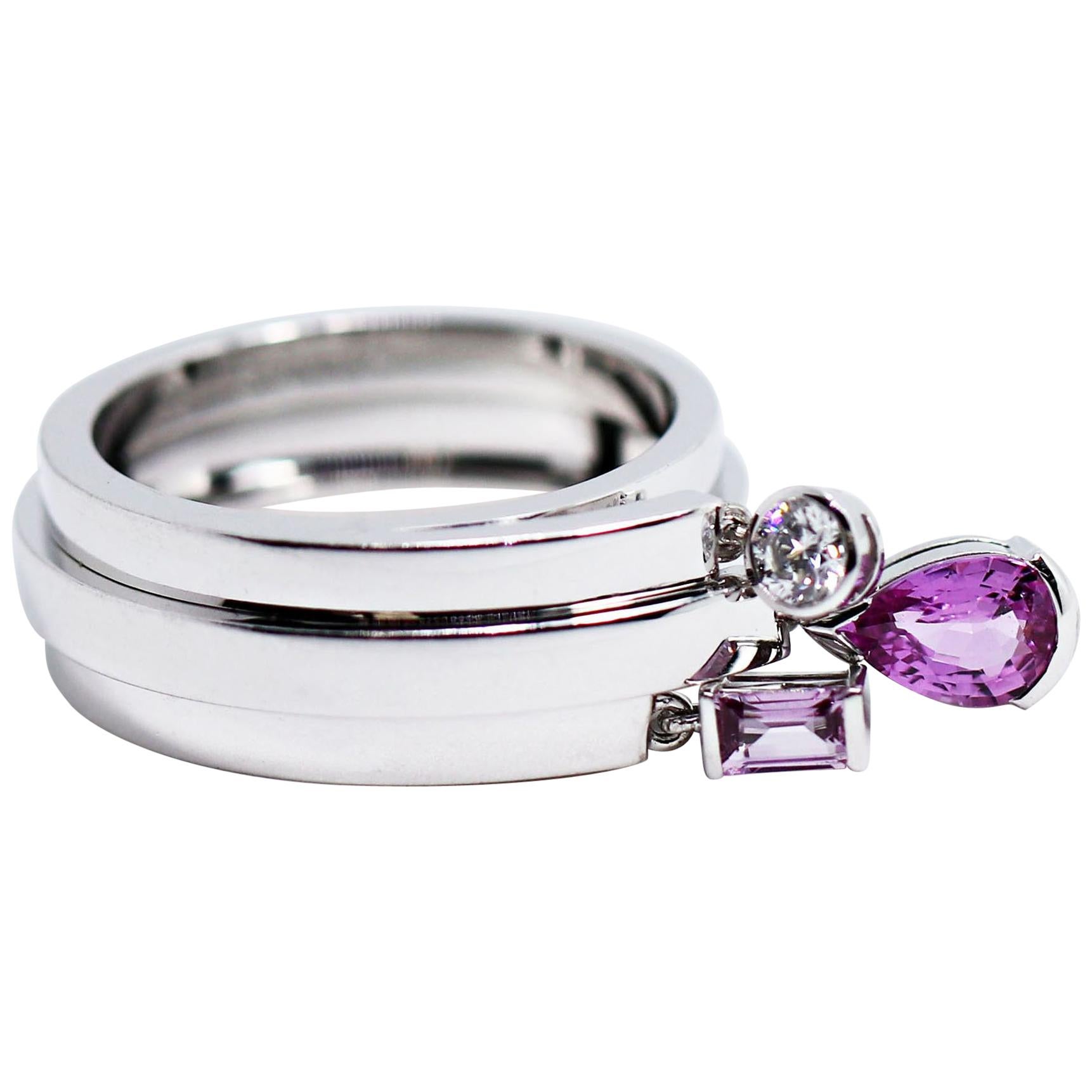 Chaumet, bague breloque en or 18 carats, saphir rose et diamants en vente