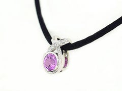Chaumet Pink Sapphire Diamond Pendant Necklace 18 Karat White Gold