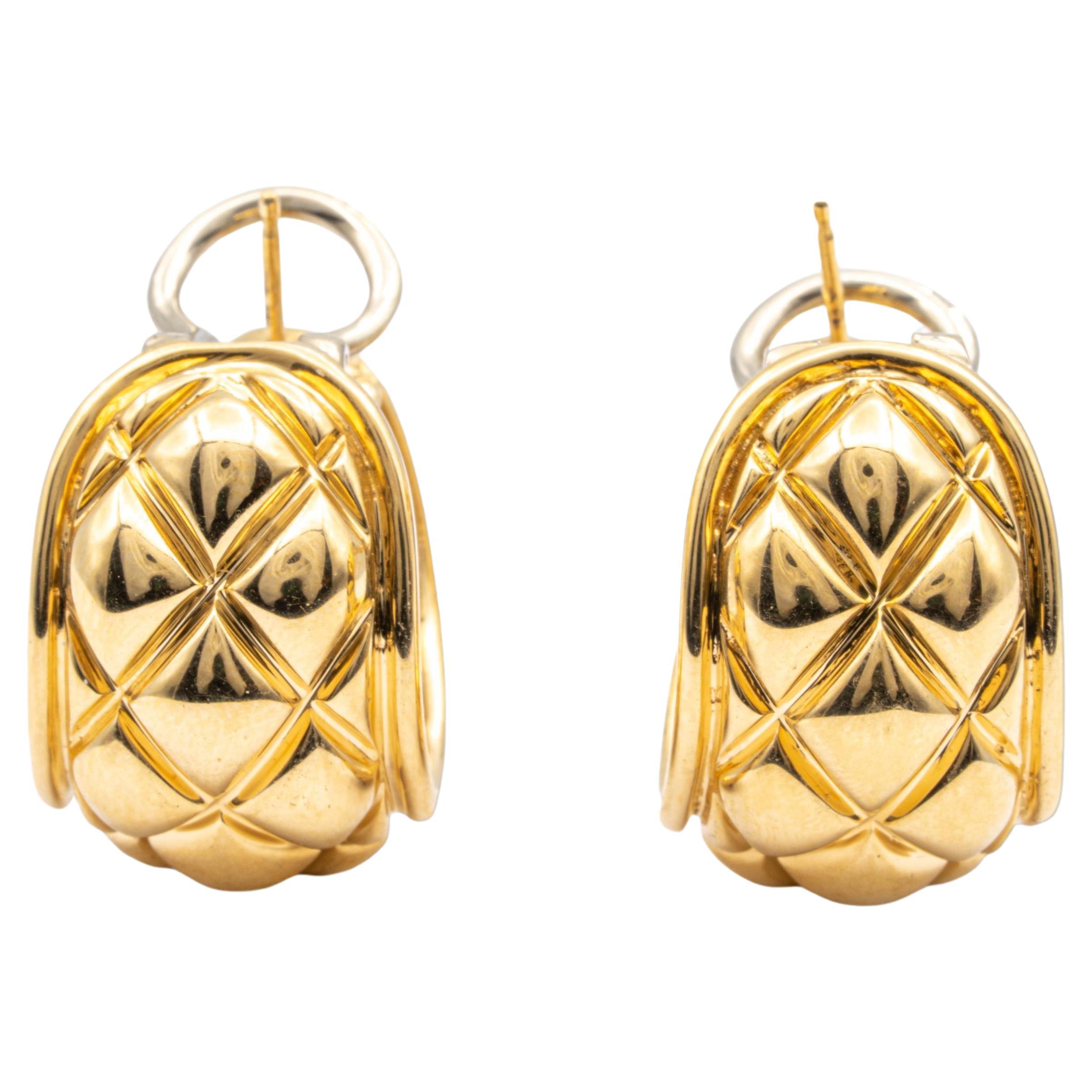 Chaumet Quilted Half-Hoop Earrings Omega Backs and Post 18K Yellow Gold