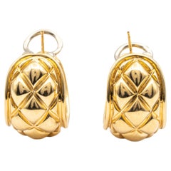 Chaumet Quilted Half-Hoop Earrings Omega Backs and Post 18K Yellow Gold