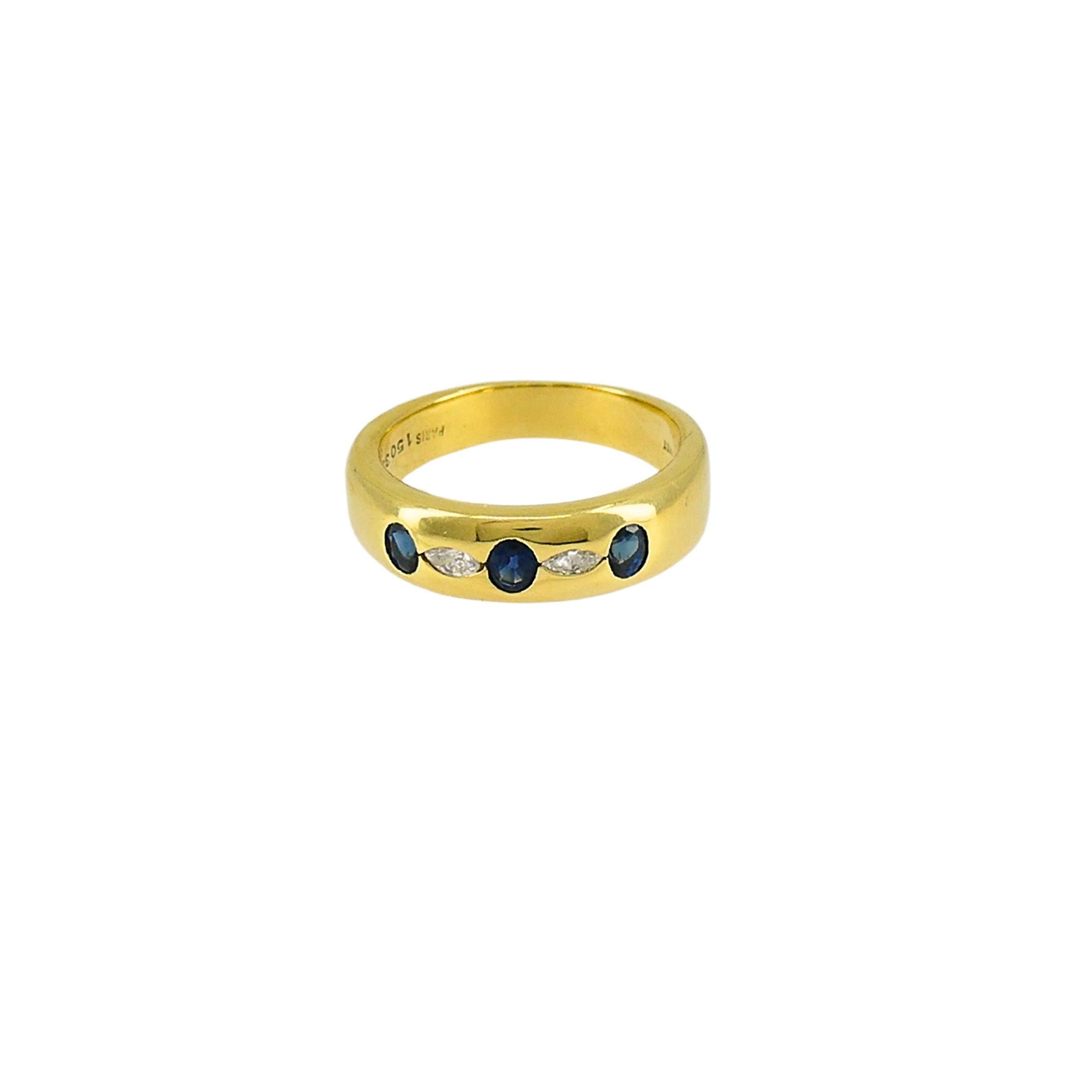 Mixed Cut Chaumet Ring Gold Band Sapphire Diamond For Sale