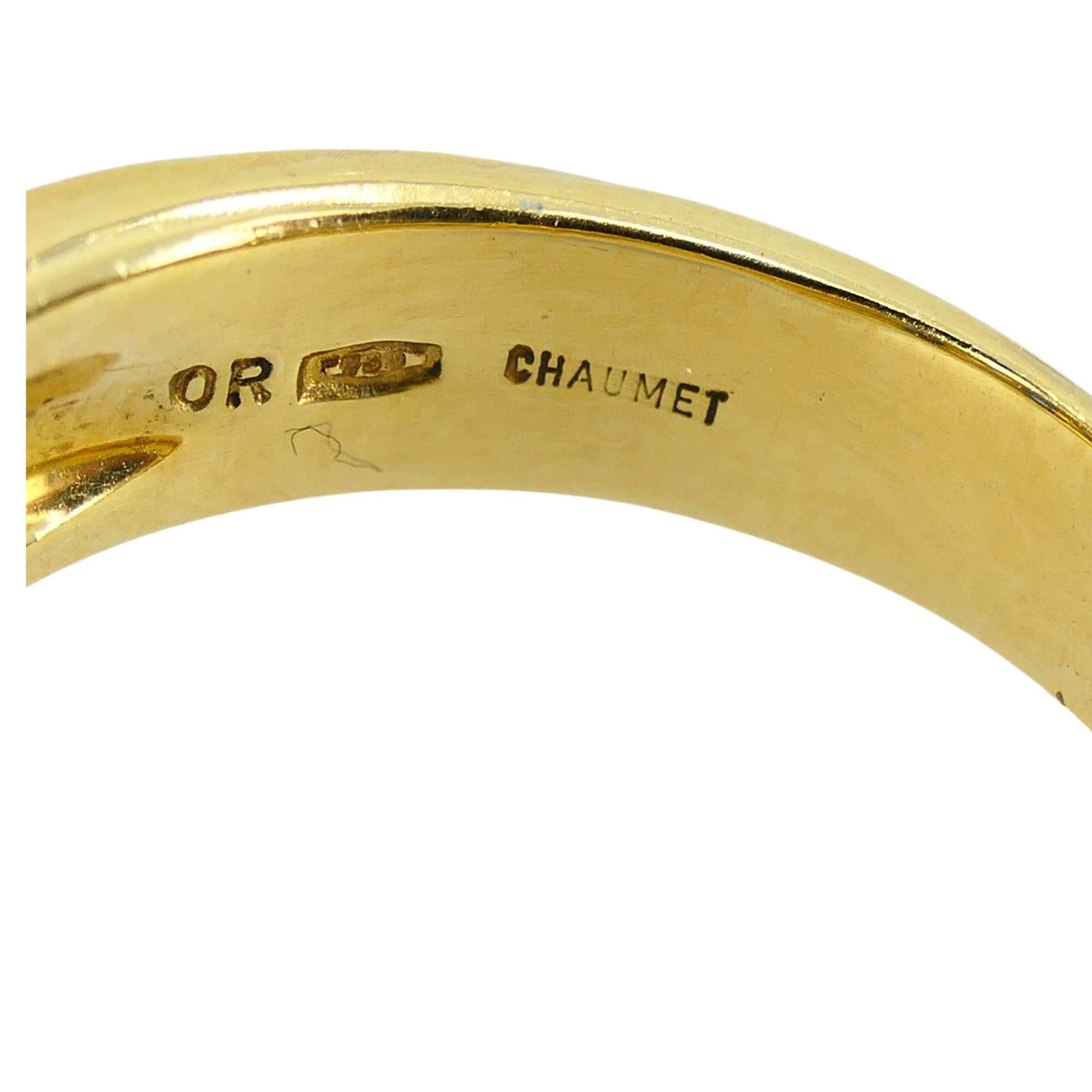 Chaumet Ring Gold Band Sapphire Diamond In Excellent Condition For Sale In Beverly Hills, CA