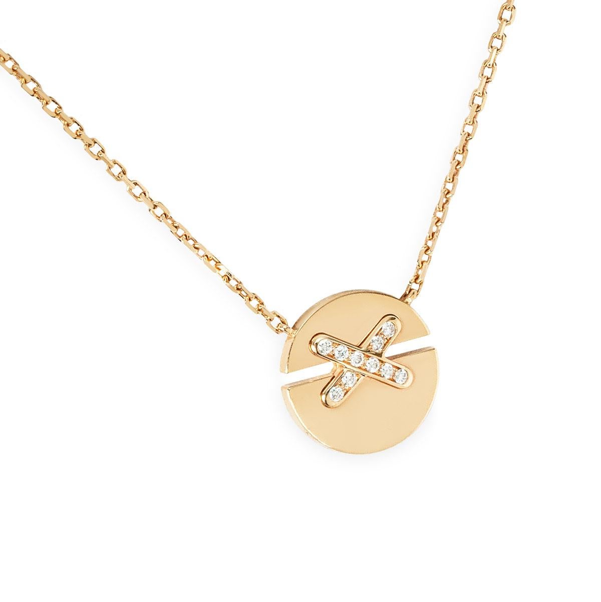 A stunning rose gold and diamond pedant by Chaumet from the Jeux De Liens collection. The pendant is a circle representing eternity, complemented by the iconic Chaumet motif set with approximately 10 round brilliant cut diamonds, with an approximate