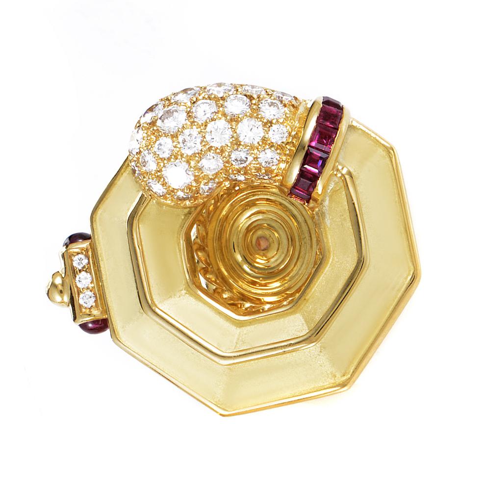 Women's Chaumet Ruby Diamond Gold Clip-On Earrings