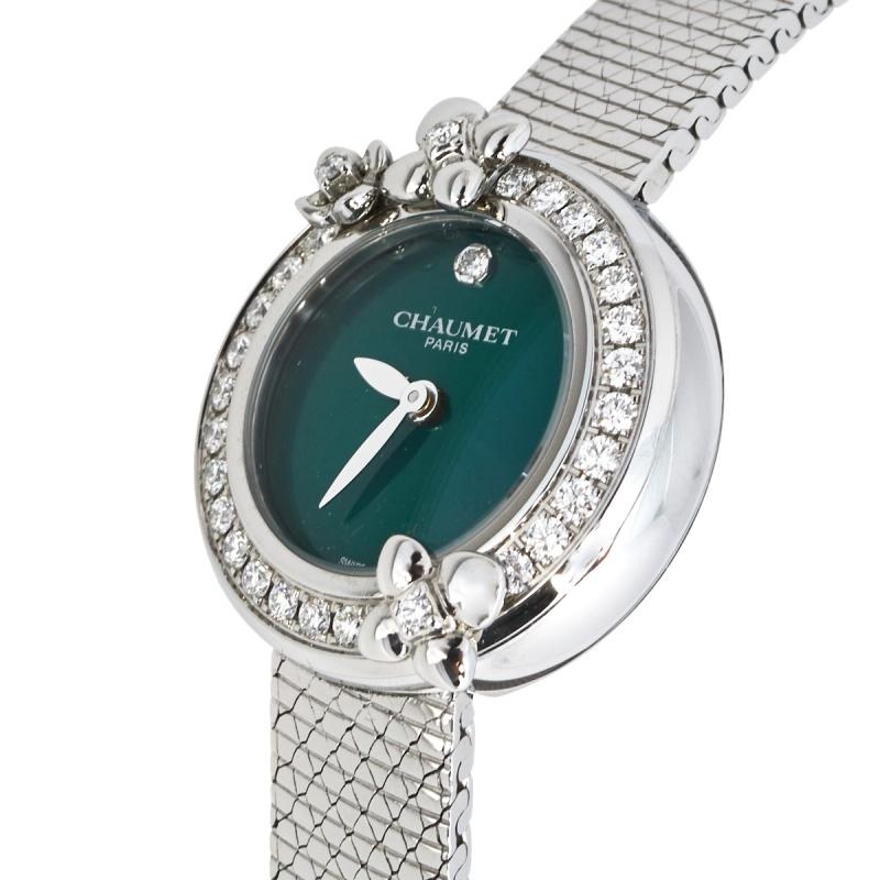 Chaumet Stainless Steel Diamond Hortensia Women's Wristwatch 22 mm In Good Condition In Dubai, Al Qouz 2