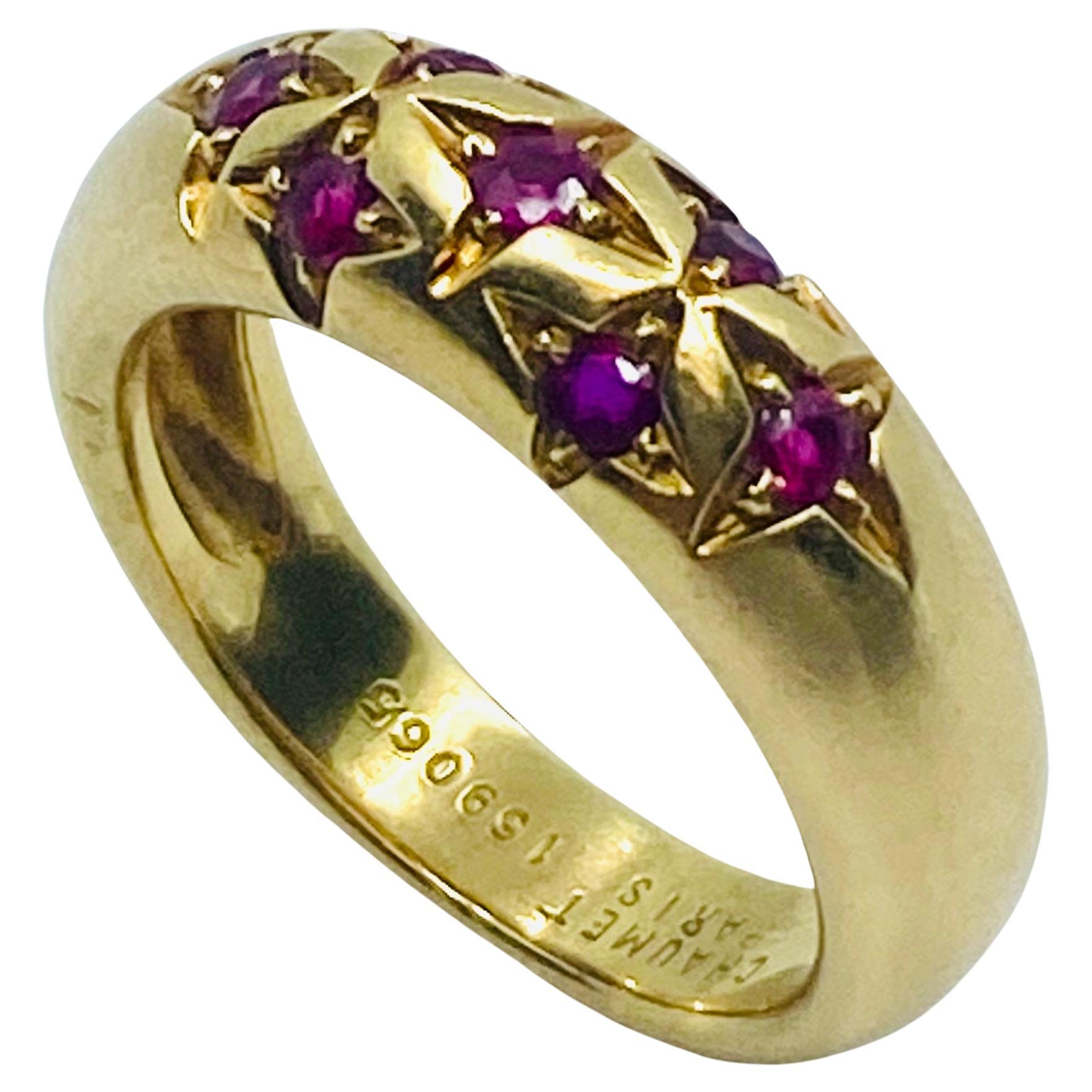 Women's Chaumet Starry Ring 18k Gold Ruby For Sale