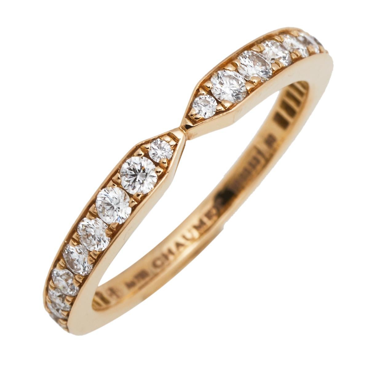 Contemporary Chaumet Triomphe de Chaumet Diamond 18K Rose Gold Wedding Band Ring Size 50