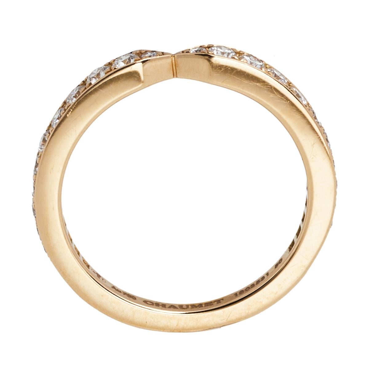 Chaumet Triomphe de Chaumet Diamond 18K Rose Gold Wedding Band Ring Size 50 In Good Condition In Dubai, Al Qouz 2