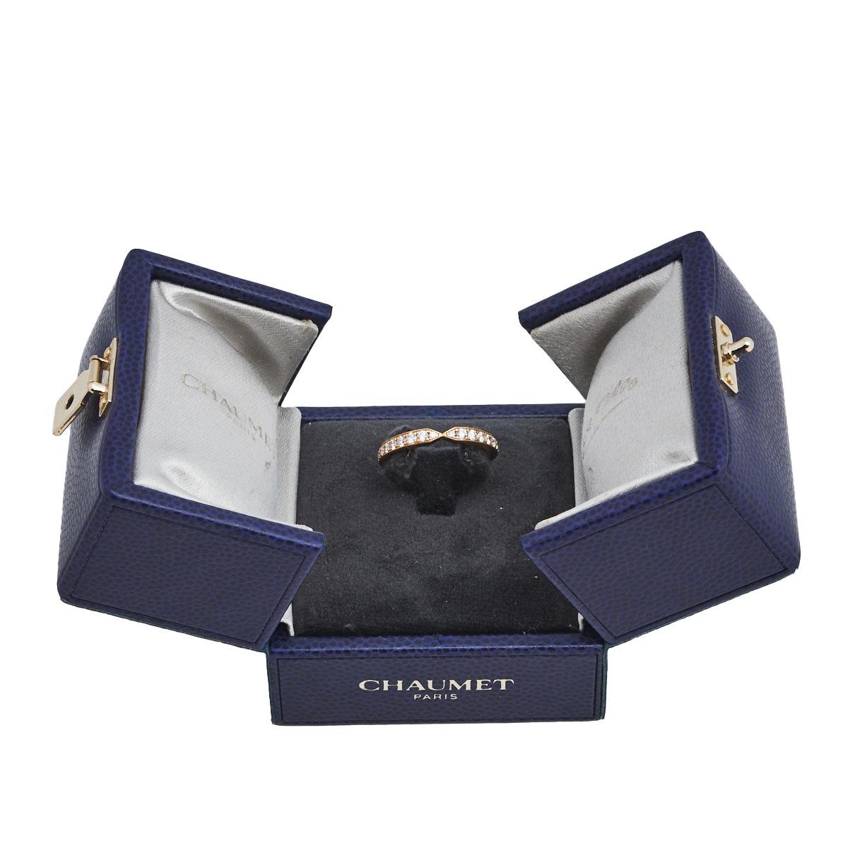 Women's Chaumet Triomphe de Chaumet Diamond 18K Rose Gold Wedding Band Ring Size 50