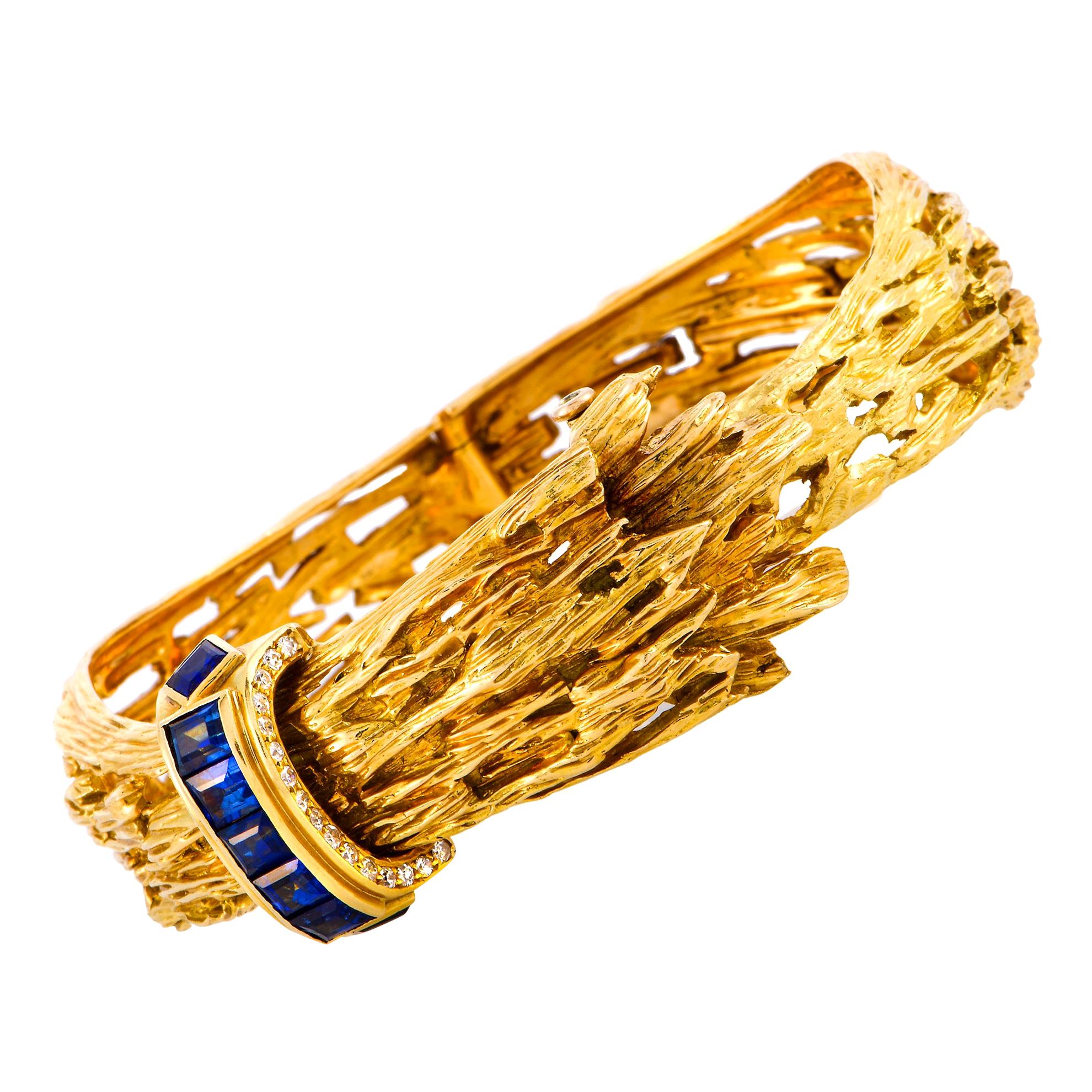 Chaumet Vintage 18 Karat Yellow Gold Diamond and Sapphire Bracelet