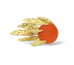 Chaumet Vintage 18k Oro Coral Diamante Broches Par Corallium Rubrum