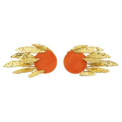 Chaumet Vintage 18k Oro Coral Diamante Broches Par Corallium Rubrum