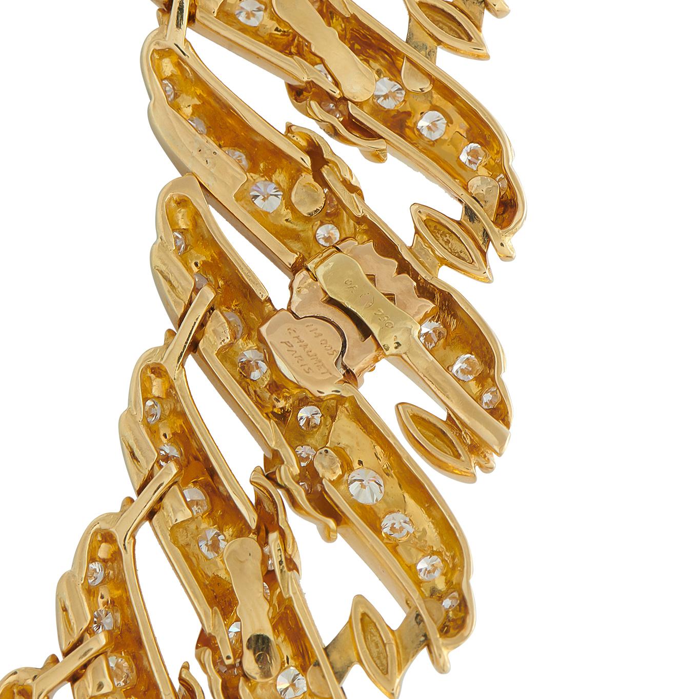 Chaumet Vintage 18K Yellow Gold 20.99ct Diamond Wave Link Choker Necklace Corte redondo en venta