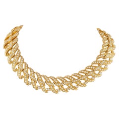 Chaumet Vintage 18K Yellow Gold 20.99ct Diamond Wave Link Choker Necklace