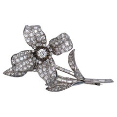 Chaumet Vintage Diamond and Platinum Flower Brooch, Circa 1979
