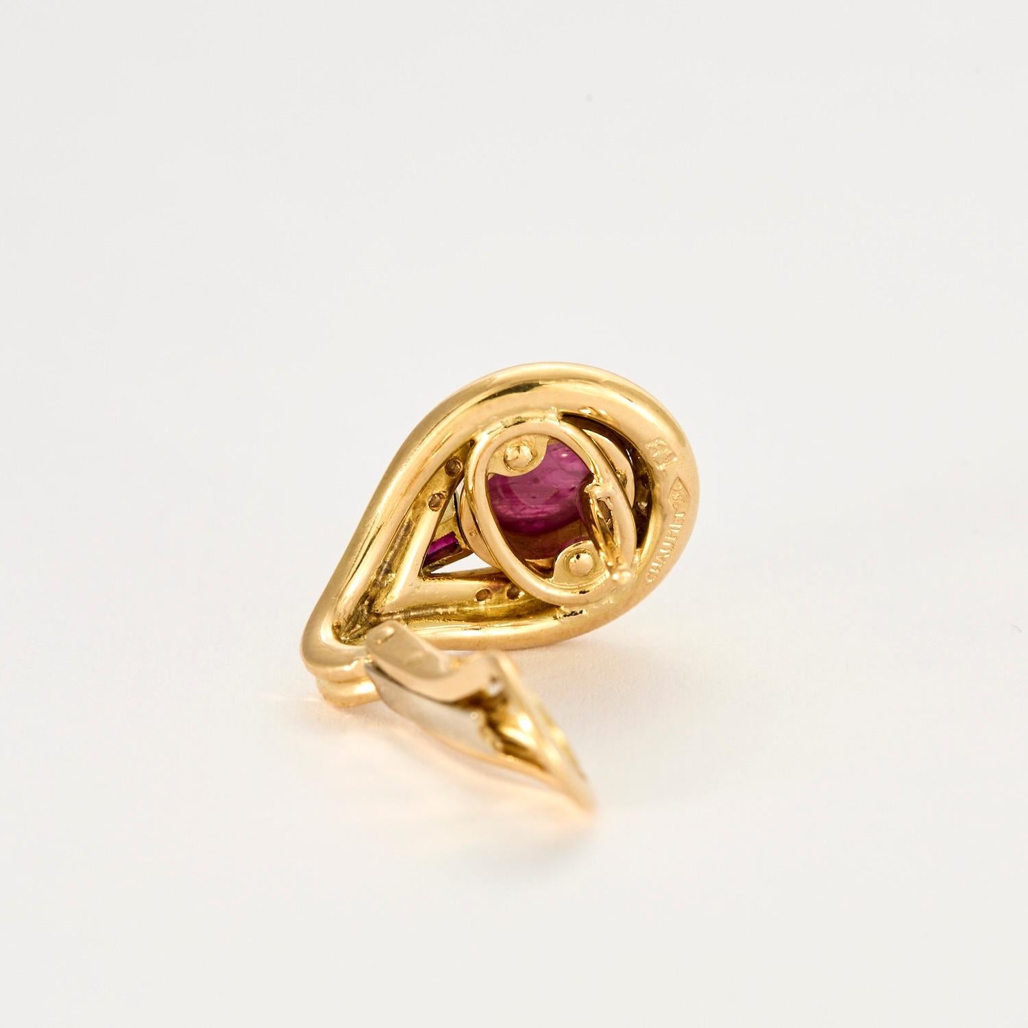 CHAUMET - vintage earrings in yellow gold tourmaline, ruby and diamonds In Good Condition For Sale In PARIS, FR