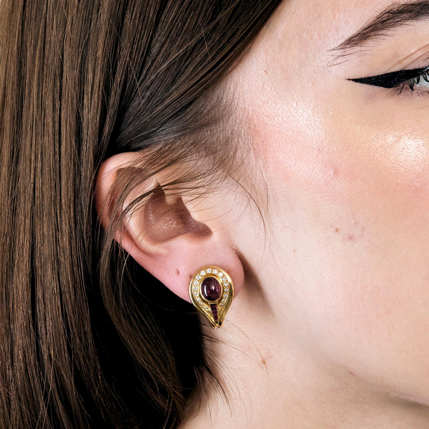 Women's CHAUMET - vintage earrings in yellow gold tourmaline, ruby and diamonds For Sale