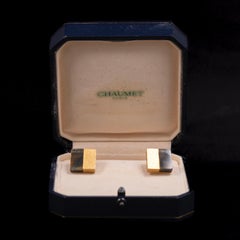 Chaumet Vintage Hawk’s Eye Quartz Cufflinks 18K Yellow Gold Boxed French 1970s