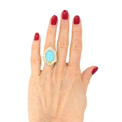 Chaumet Vintage Turquoise Ring Gold Diamonds Estate Jewelry