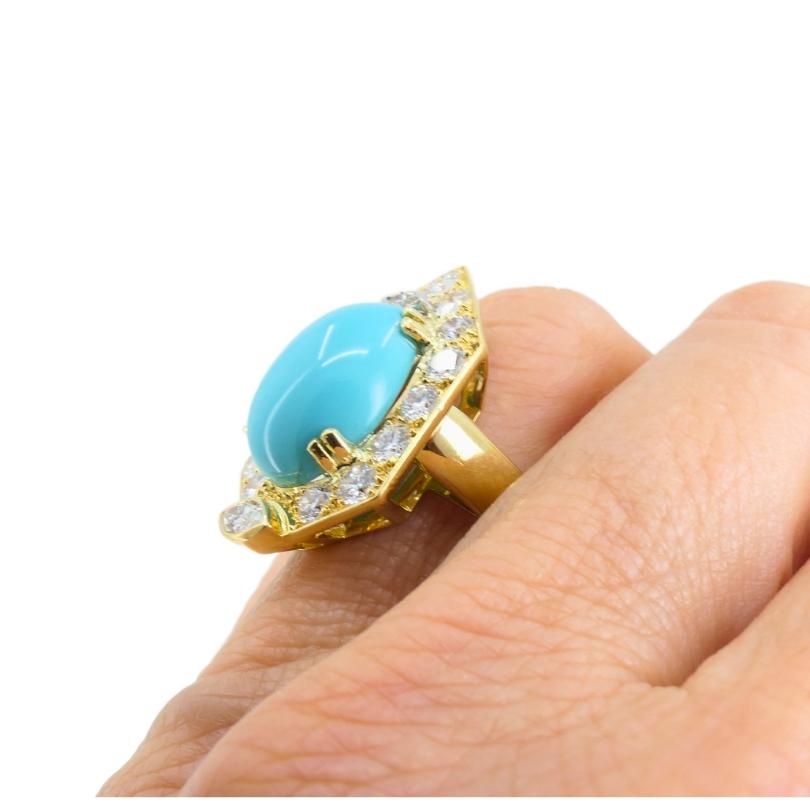 Taglio misto Chaumet Anello Turchese Vintage Oro Diamanti Estate Jewelry in vendita