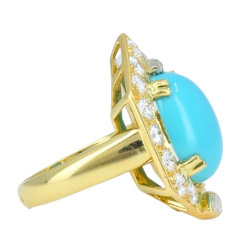 Chaumet Anello Turchese Vintage Oro Diamanti Estate Jewelry in vendita 1