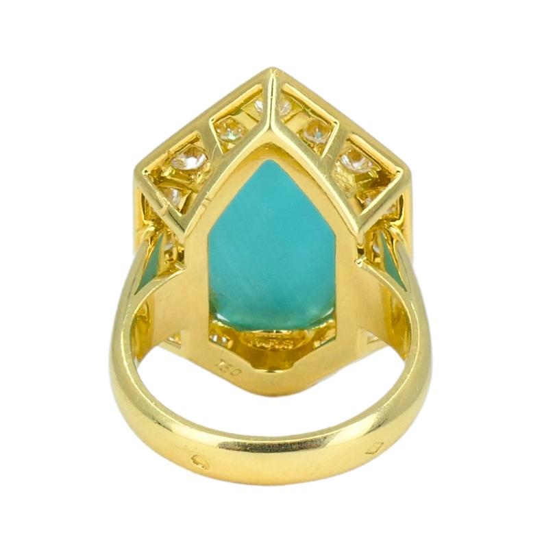 Chaumet Anello Turchese Vintage Oro Diamanti Estate Jewelry in vendita 3