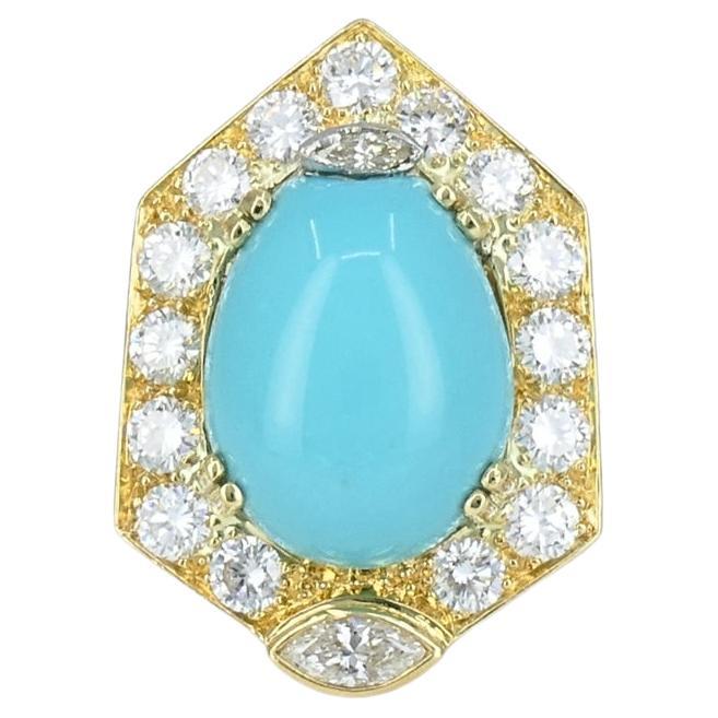 Chaumet Anello Turchese Vintage Oro Diamanti Estate Jewelry