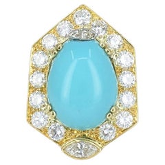 Chaumet Vintage Turquoise Ring Gold Diamonds Estate Jewelry