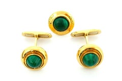 Chaumet Vintage Yellow Gold Malachite Cufflinks Tie Tack Set