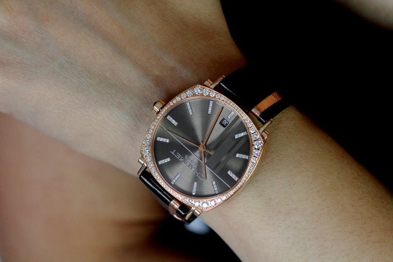 Modern Designer Chaumet Watch, Dandy Pave 18-K Rose Gold & Diamonds Automatic For Sale