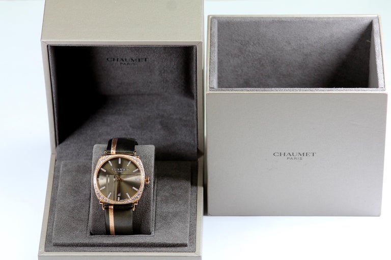 Rose Cut Designer Chaumet Watch, Dandy Pave 18-K Rose Gold & Diamonds Automatic For Sale