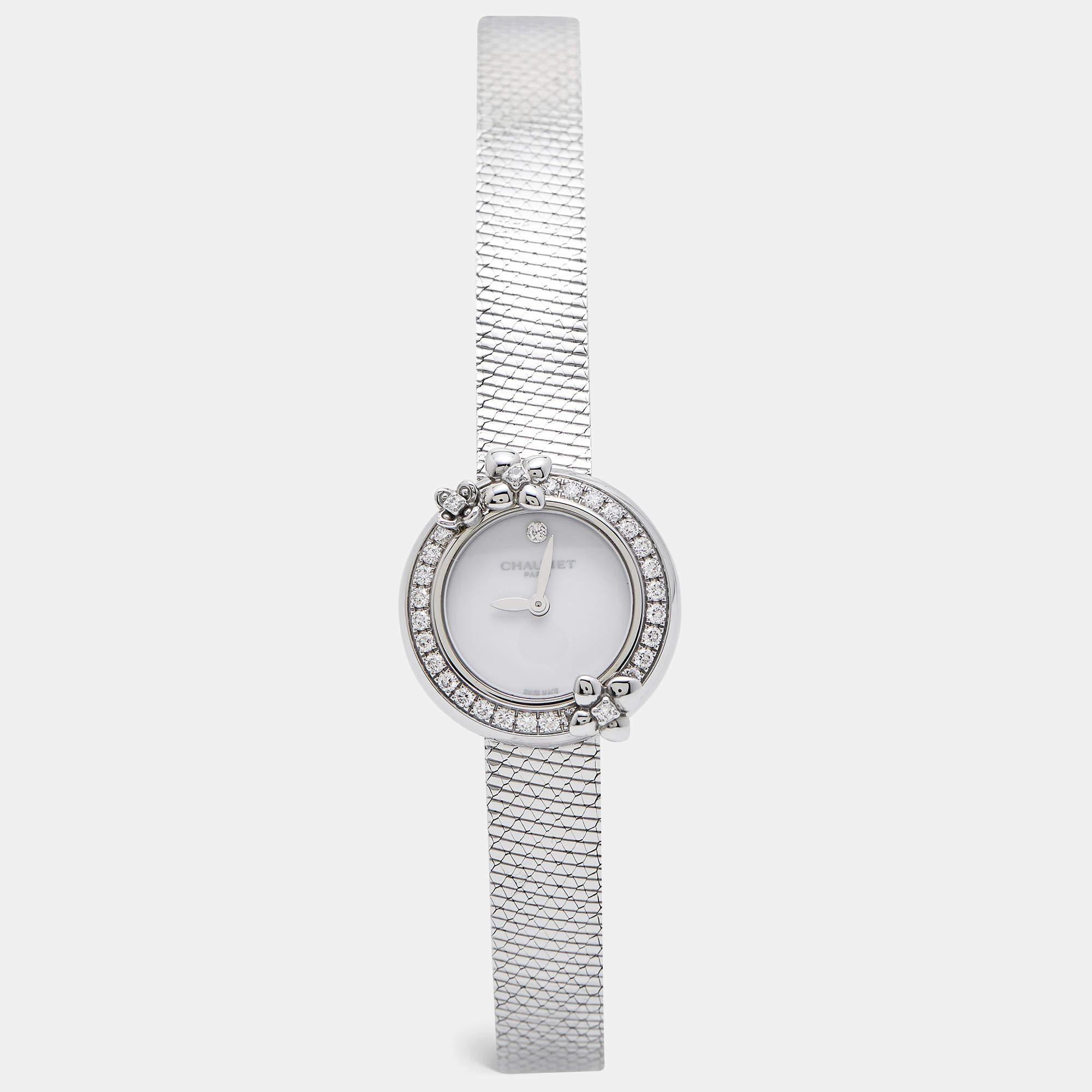 Chaumet White Stainless Steel Diamond Hortensia W20611-20W Women's Wristwatch 22 1