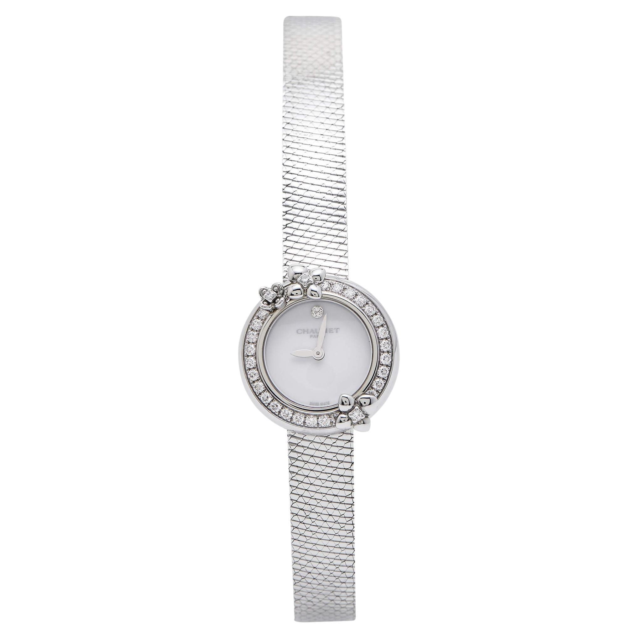 Chaumet Montre-bracelet pour femme Hortensia W20611-20W en acier inoxydable blanc et diamants 22
