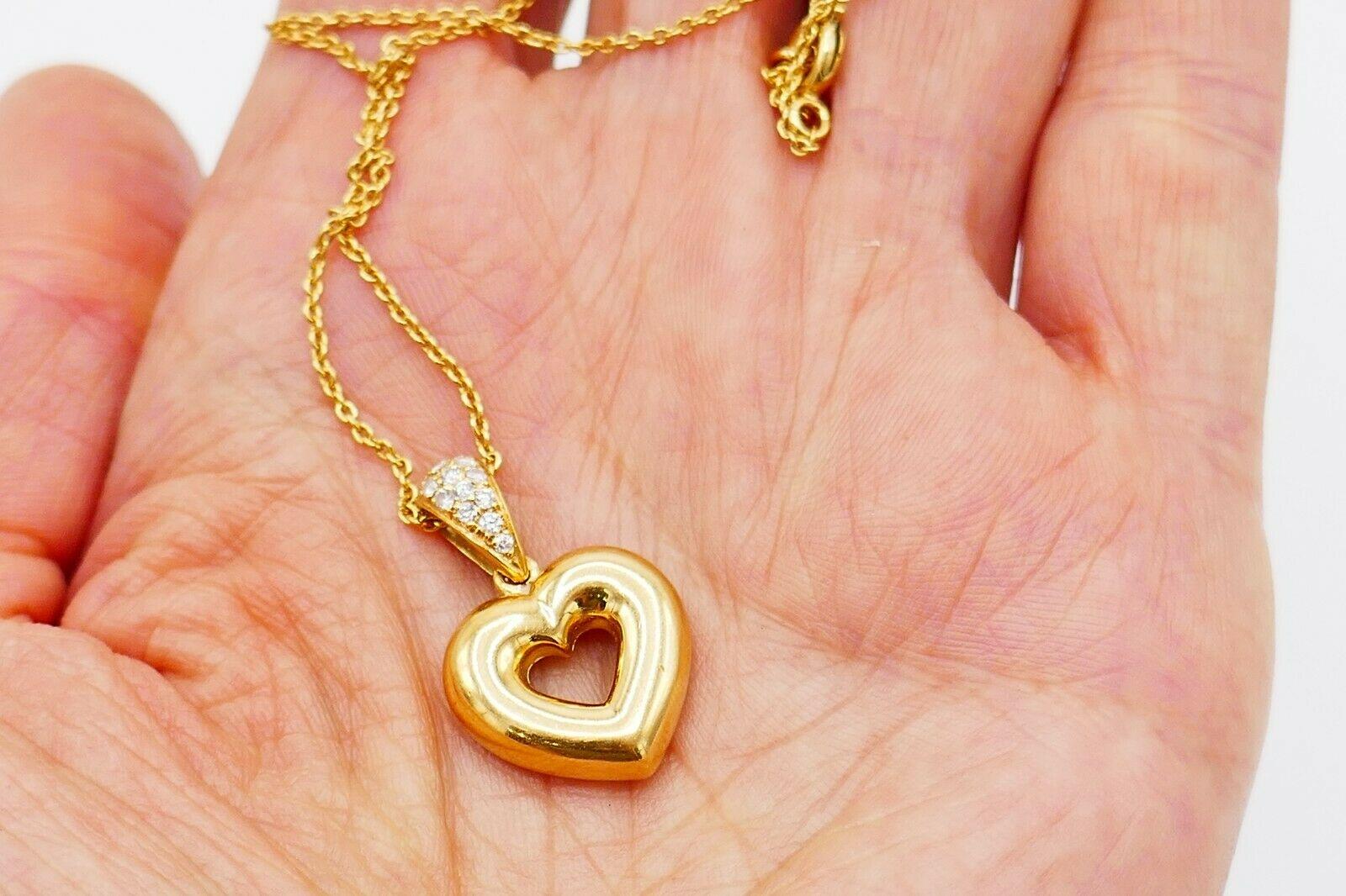 Round Cut Chaumet Yellow Gold Diamond Heart Chain Necklace