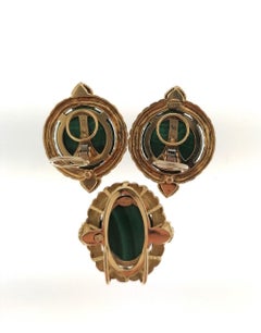Chaumet Yellow Gold Malachite and Diamond Earrings and Brooch