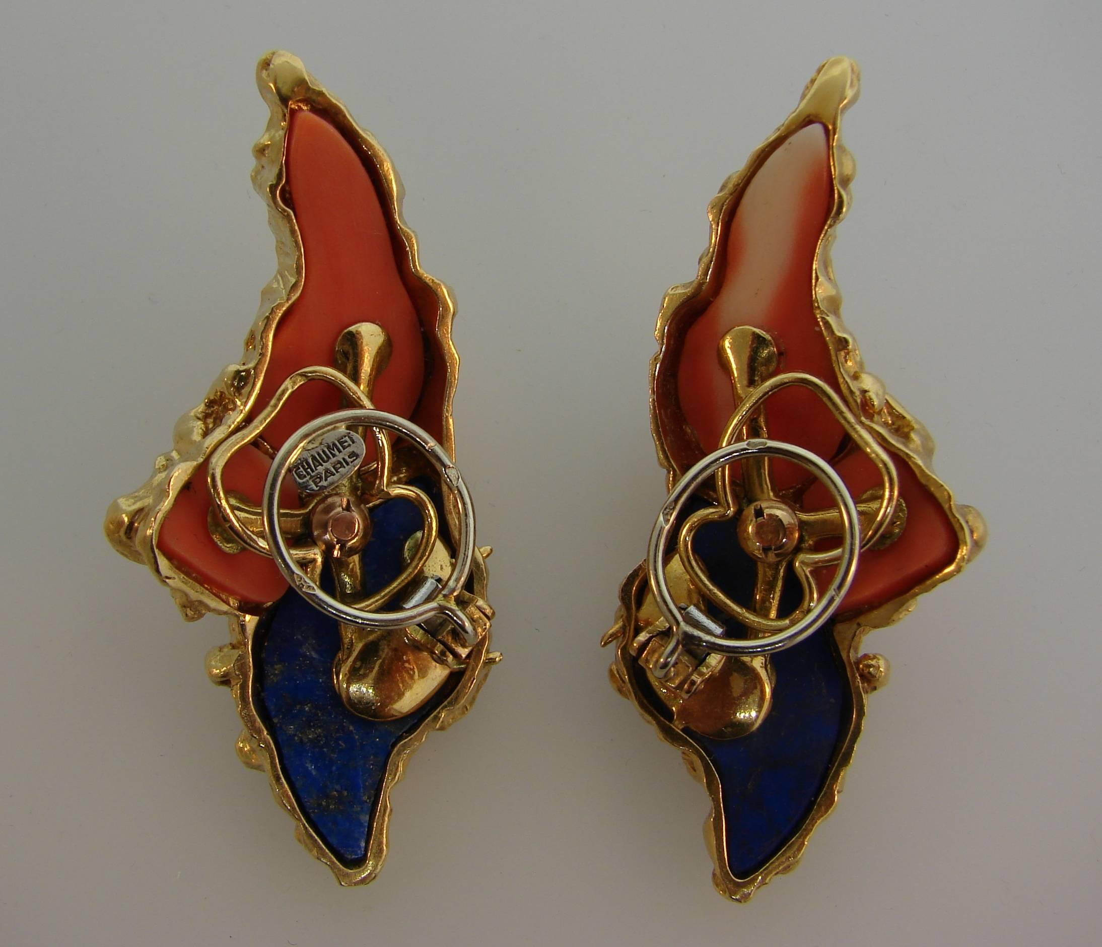 Chaumet, Paris Lapis Coral Diamond Yellow Gold Brooch Ring Earrings Set 3