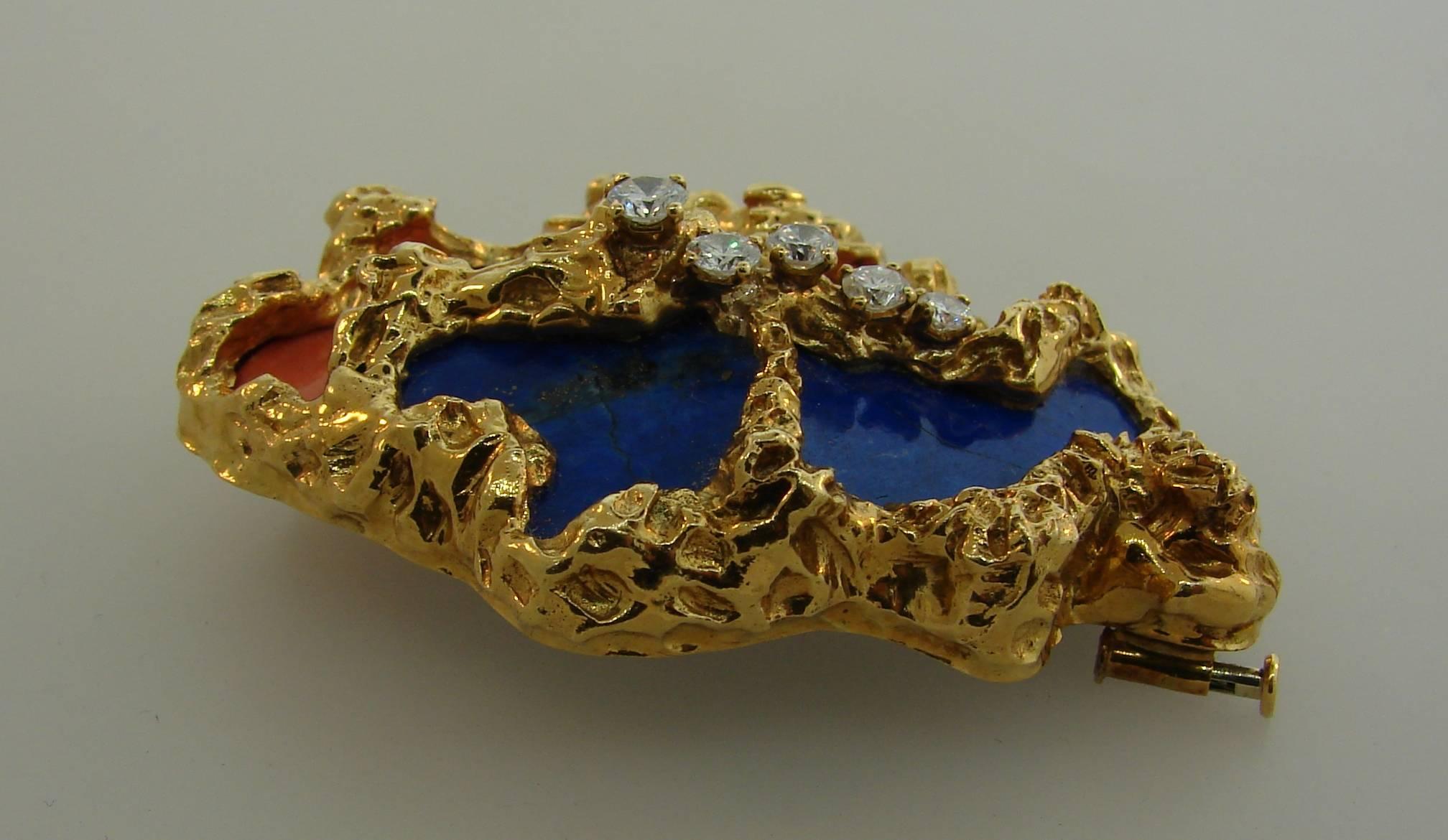 Chaumet, Paris Lapis Coral Diamond Yellow Gold Brooch Ring Earrings Set 4