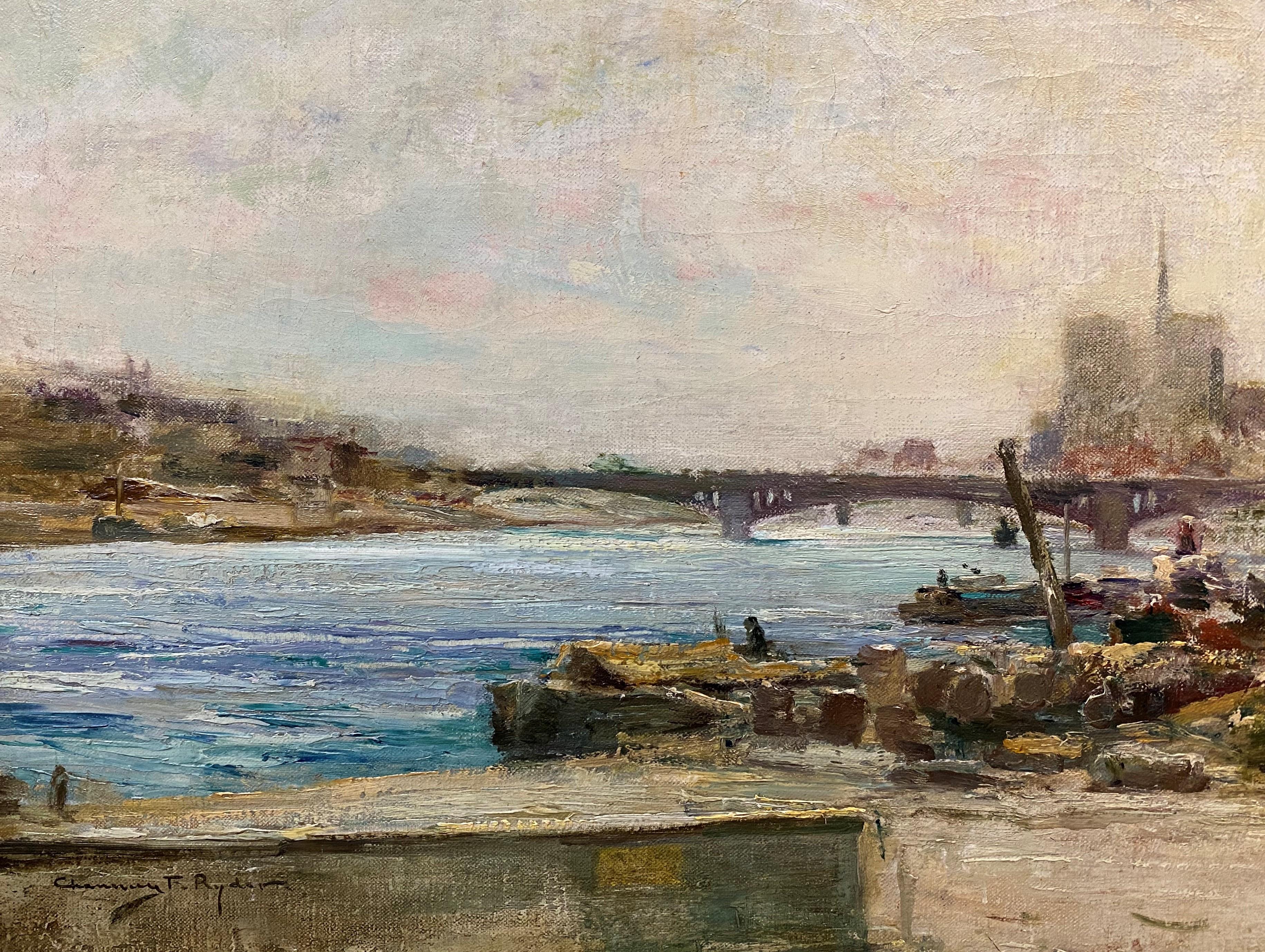 long The Seine: „Along The Seine“ (Beige), Landscape Painting, von Chauncey Foster Ryder