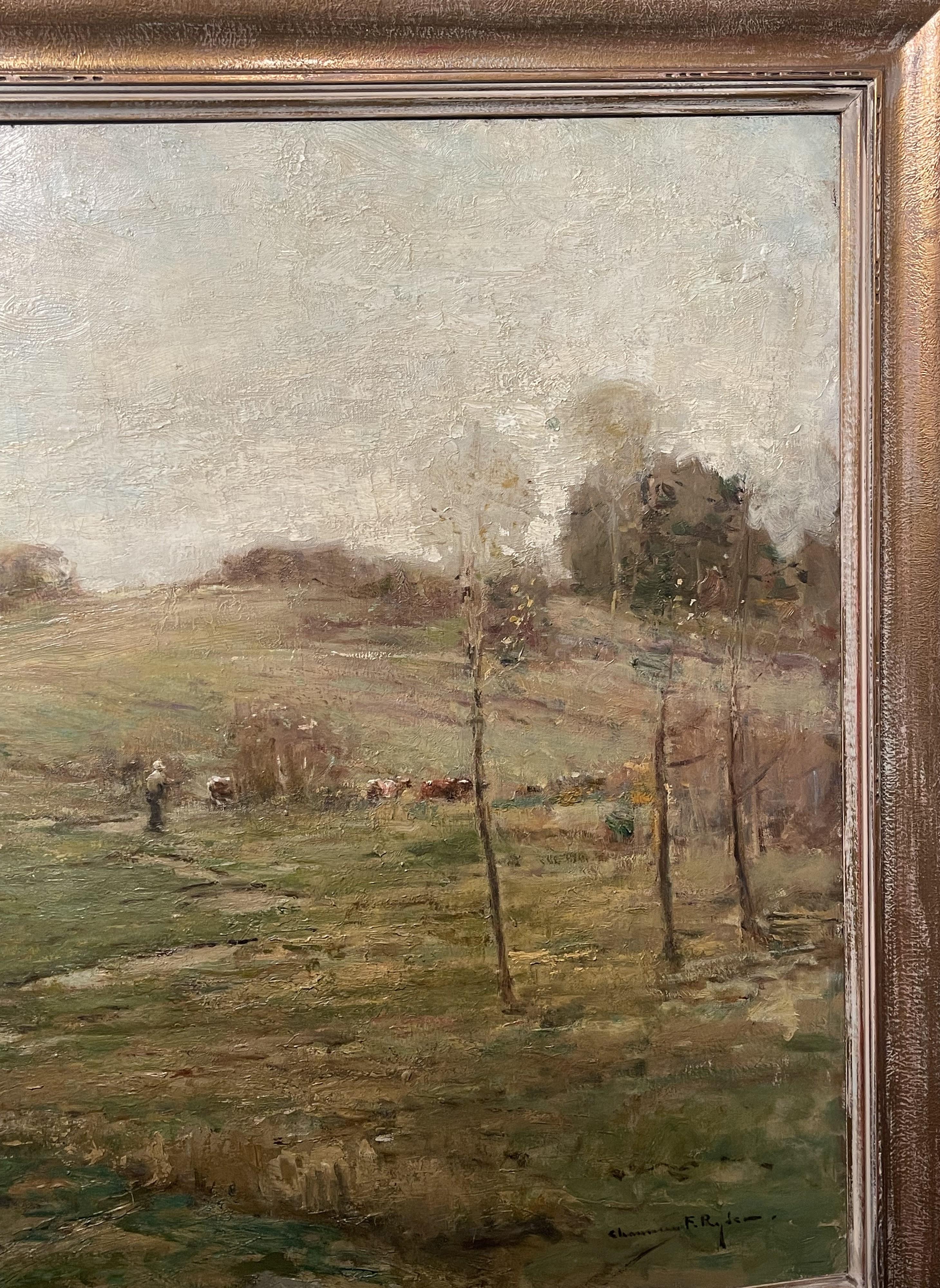 Chauncey Foster Ryder Landscape with Figures Oil Painting 1868-1949 Tonalist For Sale 3