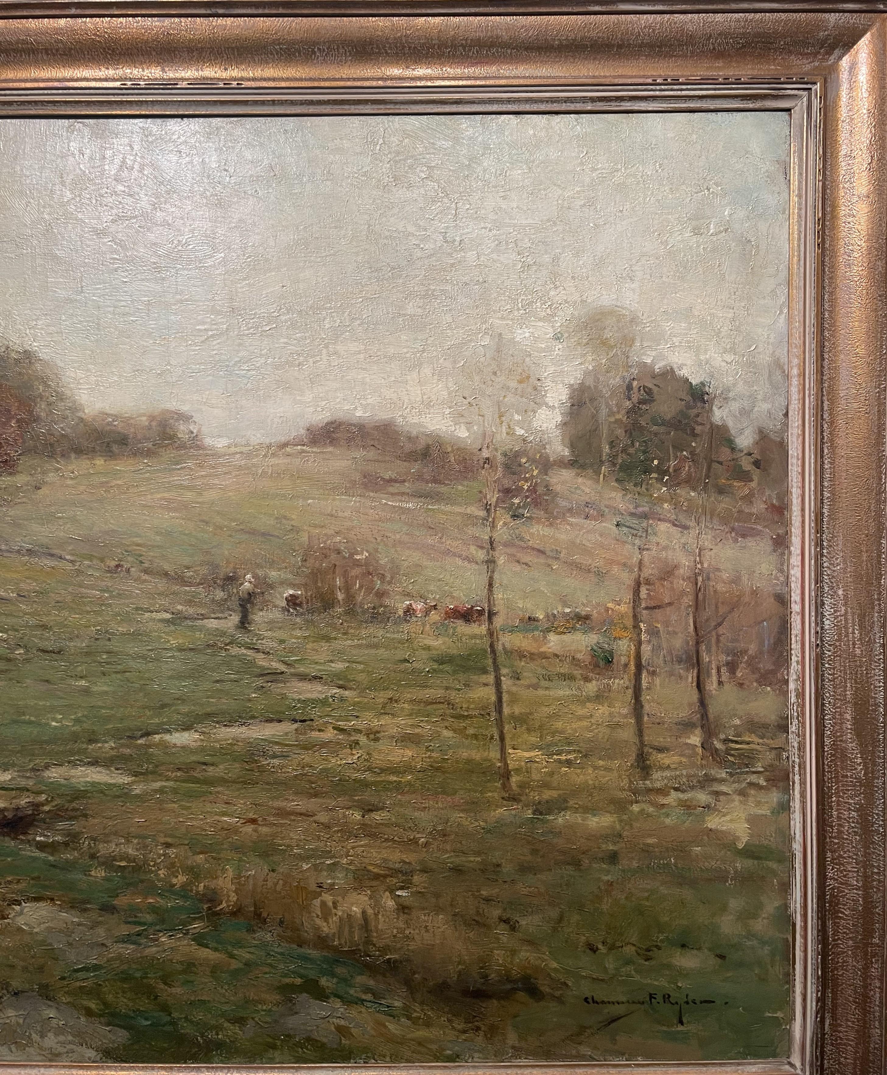 Chauncey Foster Ryder Landscape with Figures Oil Painting 1868-1949 Tonalist For Sale 5