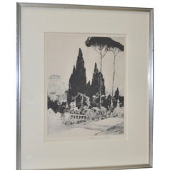 Chauncey F. Ryder "Villa d'Este" Drypoint Etching 1920s