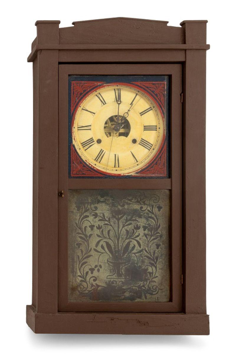 Chauncey Jerome Verre Eglomise Shelf Clock, New Haven, Connecticut, circa 1857, label to interior. 27