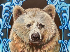 "Arthur" Realist Bear Portrait With Icicles Oil Painting on Carved Wood Panel