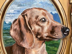 "Turner" Realist Dog Portrait in the Field Oil Painting on Carved Wood Panel