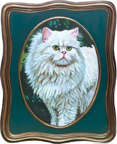 "Vincent" Portrait réaliste de chat en plein air Peinture à l'huile sur panneau de bois sculpté