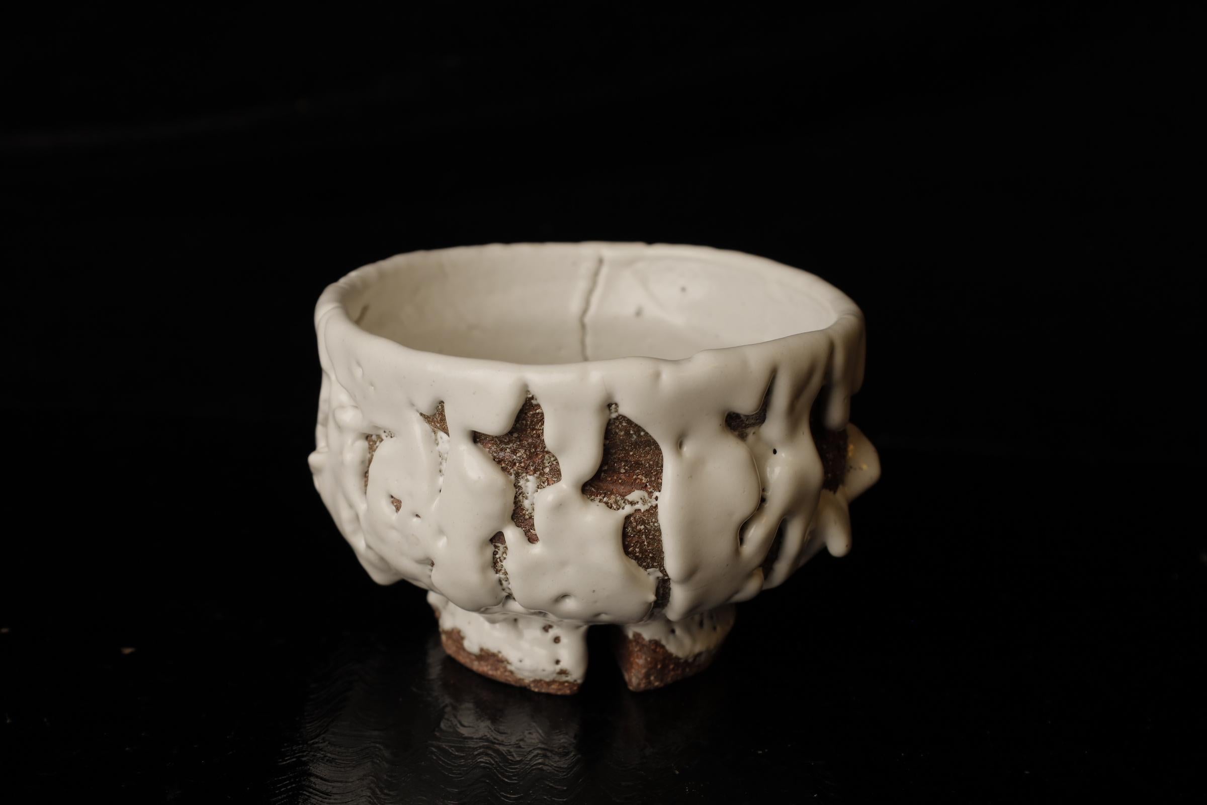 Glazed Chawan (tea bowl) by famous Hagi contemporary artist Seigan Yamane For Sale