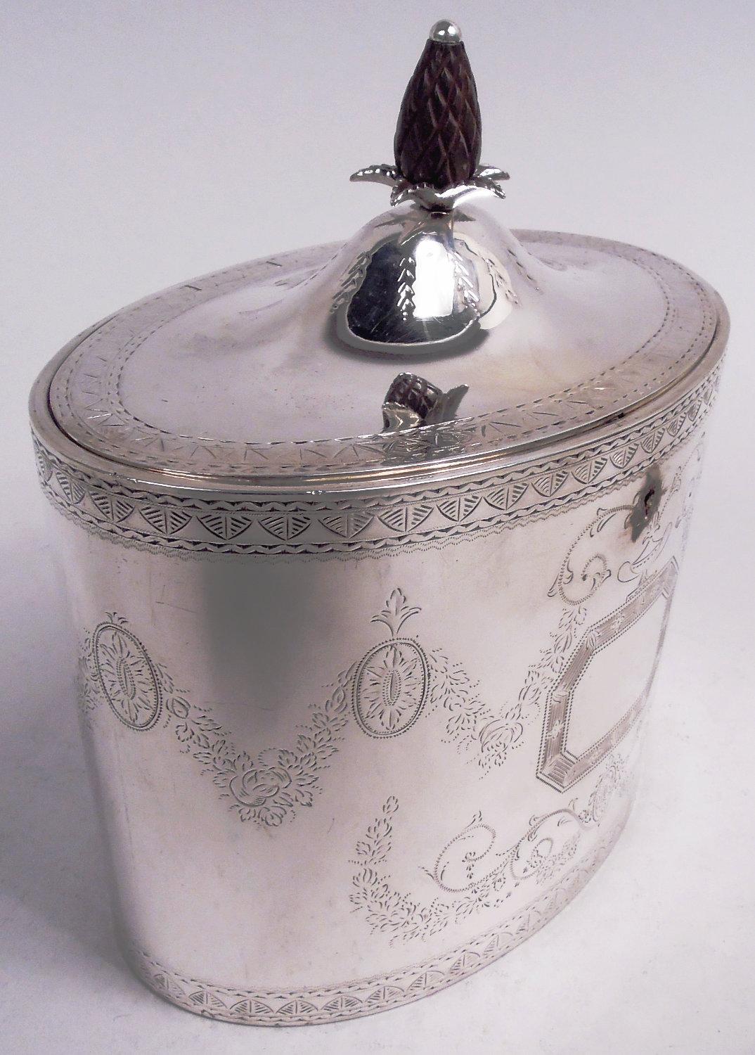 Britannico Chawner, porta tè in argento sterling georgiano neoclassico inglese, 1788 in vendita